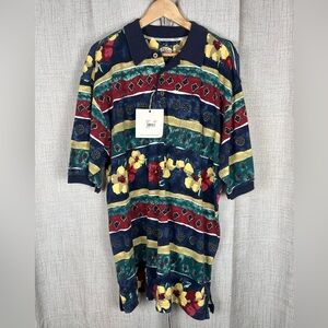 TOMMY BAHAMA Polo Shirt Men’s Medium Cotton Made in Hong Kong 90s Floral NWT
